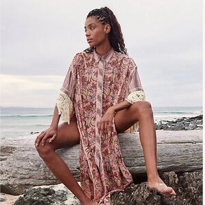 Floral Pink and Cream Long Shirt Dress